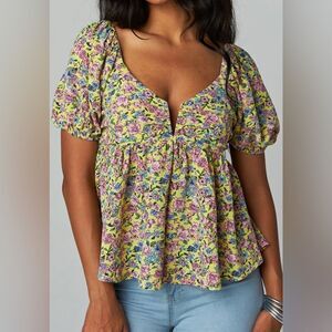 Buddy Love Floral Puff Sleeve Blouse - Multicolor